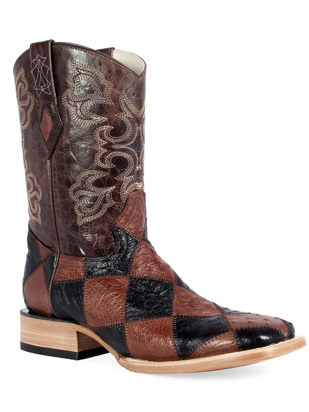 J.B. Dillon Malone Men’s Western Patchwork Quill Ostrich Leather Square Toe Boot